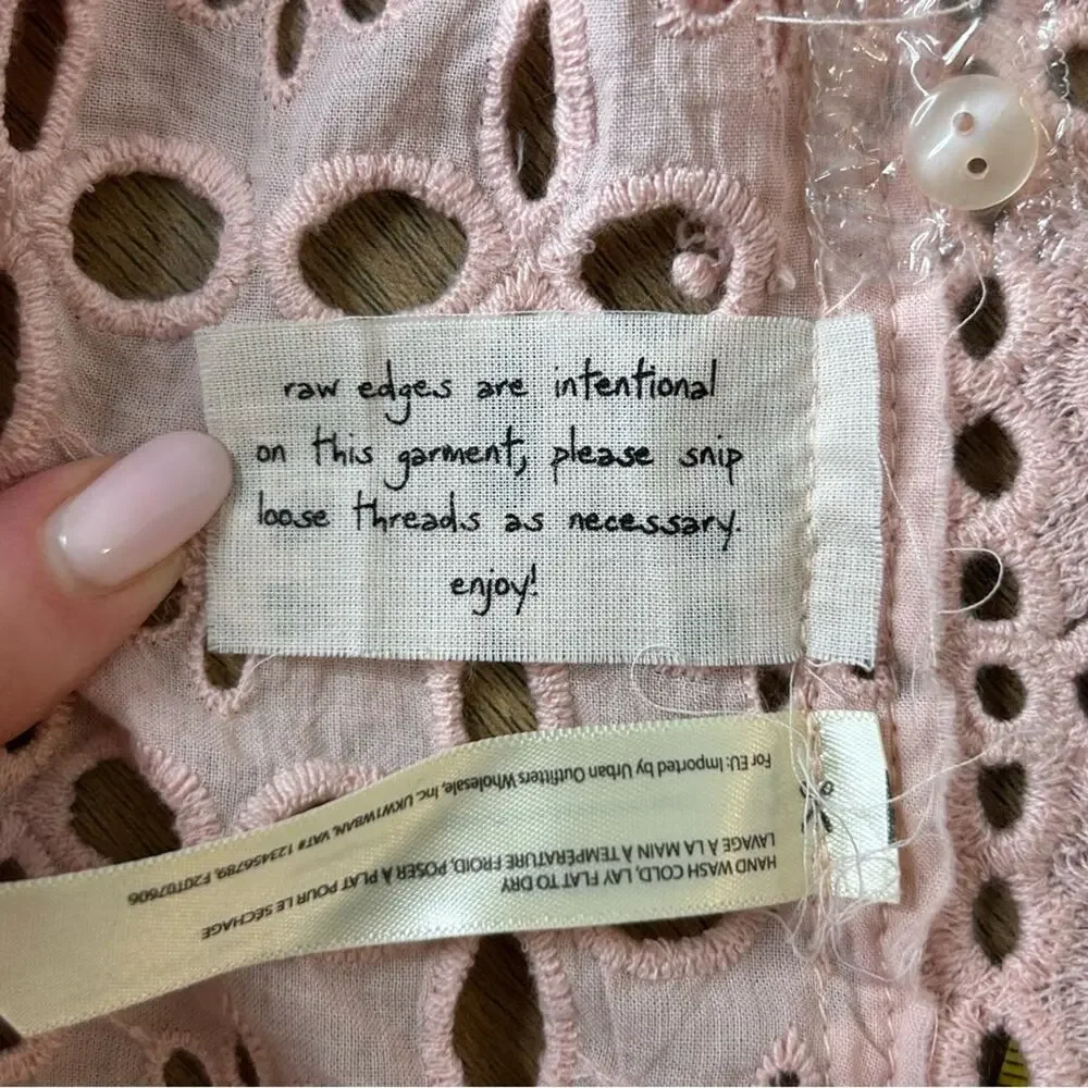 Free People One Yesenia Shacket Top Eyelet Button Down Pink Large